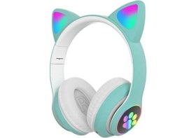 Resim Acl Kedi Kulaklı Bluetooth Kablosuz Renkli Işıklı Rgb Çocuk Oyuncu Kulaklık Hafıza Kartı Aux Girişli Kulak Üstü Kulaklık 