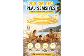 Resim Sunlife Avcıoğlu 200 cm Sarı-Beyaz Plaj Şemsiyesi Fiberglass Gövdeli Rüzgara Dayanıklı Bahçe Balkon Kamp Plaj Şemsiyesi 