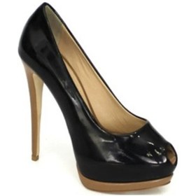 Resim Platform Yüksek Topuk Siyah Rugan-hakiki Deri Ayakkabı Siyah 