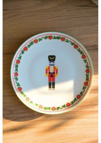 Resim Tabak Evi Porselen Kurşun Asker Pasta Tabağı Yeşil Fileli 20,50cm Çok Renkli 