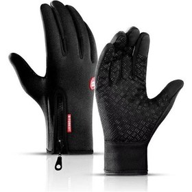Resim Siyah Kış Termal Eldiven Su Geçirmez Rüzgar Geçirmez Eldiven Snowboard Motosiklet Sürme Sıcak Dokunmatik Ekran Fermuar Termal Eldiven Siyah 