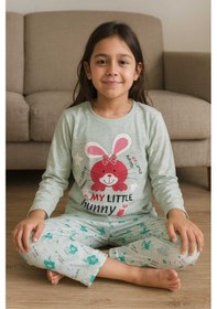 Resim Çocuk Pijama Takımı %100 Pamuk Turkuaz 