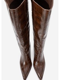 Resim Luvi Shoes Lunelle Kahverengi Baskı Sivri Burunlu Kadın Topuklu Çizme Kahverengi 