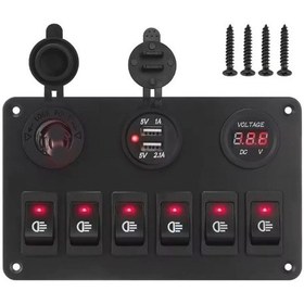 Resim Karavan Otomobil Tekne Çift Usb Araç Şarj Söketi Voltmetre Çakmaklık Aç Kapat Anahtarlı 12-24v 