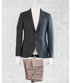 Resim Slimfit Torba Cep Çizgili Mono Yaka Astarsız Çift Yırtmaç Likralı Kışlık Erkek Tek Ceket 001 