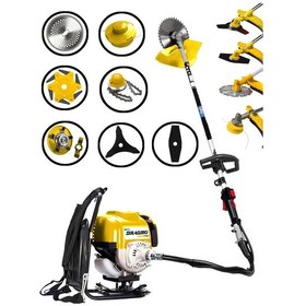 Resim Dragro DRG-7PR 4x4 2 Zamanlı 7 Parça Sırt Tipi Benzinli Motorlu Tırpan Ot Çim Çayır Biçme Kesme Makinesi 