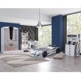 Resim Setaymobilya Sports Çocuk Odası, Merso Arabalı Yataklı Full Takım - Beyaz 