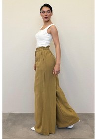 Resim Madmext Hardal Yüksek Bel Bol Paça Pantolon Mg2408 Hardal 