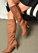 Resim Fox Shoes R372453002 Taba Süet İnce Topuklu Kadın Çizme 