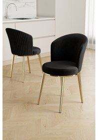 Resim Canisa Risa Serisi 1 Adet Siyah Mutfak Sandalyesi Gold Kaplama Metal Ayak 1. Sınıf Babyface Kumaş Siyah Sandalye Gold Ayak 