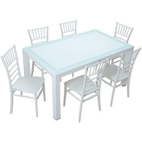 Resim Depootoptan Mandella Wood 90 x 150 CM Silver Tifany Sandalye Camlı Masa Takımı Bey 