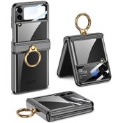 Resim Kupa Samsung Galaxy Z Flip 4 Kılıf Kamera Korumalı Renkli Kenar Yüzüklü Şeffaf Ince Şık Silikon Kapak 