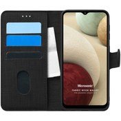 Resim Samsung Galaxy A12 Kılıf Fabric Book Wallet Siyah Microsonic