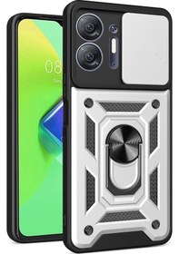 Resim İnfinix Hot 30 5g Kılıf Pars Lens Yüzüklü Silikon - Gümüş Çok Renkli 