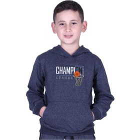 Resim Kapüşonlu Kanguru Cepli Champıon Baskılı Erkek Çocuk Sweatshirt Füme 