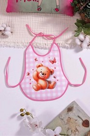 Resim DYZSTAR Pembe Ayıcık Desenli Sıvı Geçirmez Armut Önlük Boyundan ve Belden Bağlamalı Bebek Mama Önlüğü 6-18 Ay 