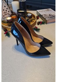 Resim 001 200 Topukla Kadın 10 Cm Topuklu Klasik Sivri Burun Stiletto Siyah Rugan 