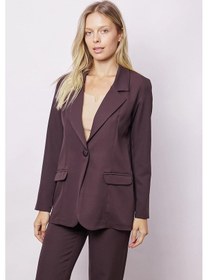 Resim Kadın Yakalı Cep Kapaklı Uzun Kol Hafif Likralı Kumaş Oversize Blazer Ceket Pantolonu Jument 40075 -kahve Kahve 