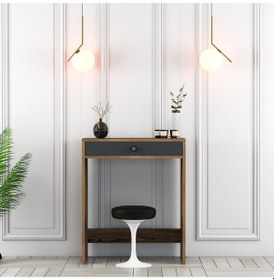 Resim Lizbon Mini Makyaj Masası - Ceviz / Antrasit 