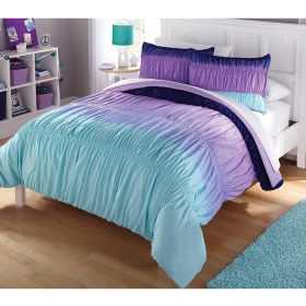 Resim Tech Butiq Kids Ombre Dantelli 3 Parça Yorgan Seti, Tam, Mavi ve Mor 