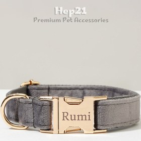 Resim Dog Collar Named Dark Gray Velvet Collar 284246 - Bag / L 