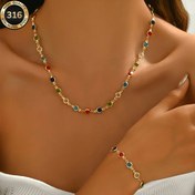 Resim Moda Retro 2 Parça Set - 316 Paslanmaz Çelik Çekici Renkli Yuvarlak Rhinestone Takı Seti, Kadınlar İçin Mükemmel Hediye - El Yapımı Ayarlanabilir Zincir, Günlük Giyim, Parti Giyim, Doğum Günü/Düğün/Festival/Parti İçin Mükemmel 