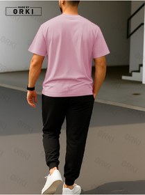 Resim EFFRENATU Dünyayı Fethet Baskılı Oversize Pembe Tişört & Siyah Pantolon Eşofman Takımı 