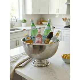 Resim Özbir Paslanmaz Çelik Punch Kase Ayaklı Şampanya Şarap ve Buz Kovası Içecek Soğutucu 40X20 cm 304 Kalite 