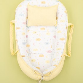 Resim Babynest ve Yastık - Çift Taraflı - Sarı Muslin - Sarı Bulut 