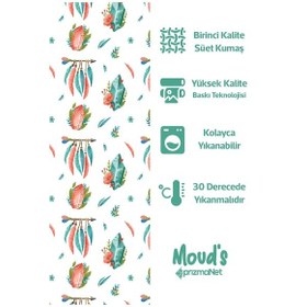 Resim Turkuaz Rose Bohem Desenli Baskılı Süet Runner Masa Örtüsü 