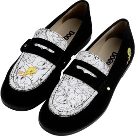 Resim Dogo Kadın Vegan Deri Siyah Loafer - Warner Bros Looney Tunes Tweety Tasarım 
