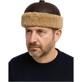 Resim Okcubaba El Yapımı Hakiki Deri Kürklü Kahverengi Börk - Soğuk Geçirmez Geleneksel Başlık 