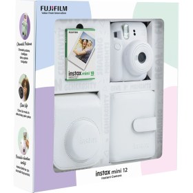 Resim Fujifilm Instax Mini 12 Beyaz Fotoğraf Makinesi 10'lu Film Kare Albüm ve Deri Kılıf Bundle Box 