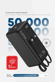 Resim Kensa 50.000 mAh Dijital Göstergeli Dahili Çoklu Kablolu Powerbank - Süper Hızlı Şarj Taşınabilir Şarj 