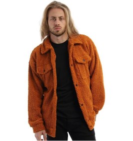 Resim Polostate Erkek Kıvırcık Peluş Cıt Cıt Kapamalı Oversize Ceket Tarçın 