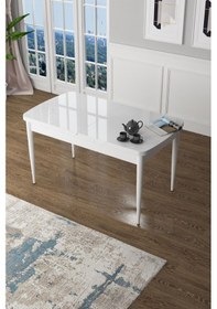 Resim Canisa Concept Zen Serisi 80x132 Mdf Açılabilir Beyaz Mutfak Masası Takımı Ve 6 Cappucino Sandalye Beyaz&cappucino Takım 