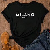 Resim MILANO Mektup Baskılı Crew Neck T-Shirt, Bahar Ve Yaz Için Rahat Kısa Kollu T-Shirt, Kadın Giyim 