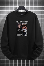 Resim macklin Unisex Kadın Erkek Kim Namjoon Bts Baskılı Sıfır Yaka Siyah Sweatshirt 