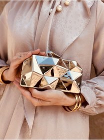 Resim Metal Abiye Çanta Özel Tasarım El Çantası Gumus Ayna 