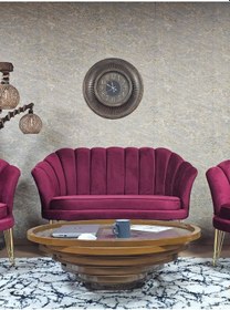 Resim Zafir İstiridye Takım Gold Kaplama Telli Ayak Çay Seti Koltuk Takımı Bordo 