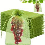 Resim 50 adet Yeniden Kullanılabilir Ağ Çekme Torbaları Meyve ve Sebze Koruma için - Üzüm, Elma, Pomegranat ve Daha Fazlası için Zararlı Bariyer Kapakları - Bahçe Taze Ürünleri için Kurdele Bağlamalı Yeşil Ağı, Hasat Aksesuarları | Şeffaf Tasarım | Hava Akışına İzin Veren Malzeme, Meyve Koruma Torbaları 