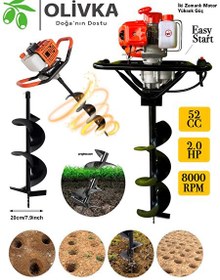Resim Germany Style OLIVKA 2.0 Hp 52 CC Toprak Burgu Makinesi Easy Start 20 CM UC 