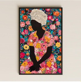 Resim Çiçek Desenli Siluet Afrika Kadını Şeffaf Pleksi Tablo 