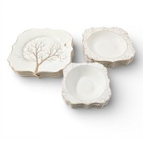 Resim Sudedi Home Altın Ağaç Desenli Porselen Yemek Takımı 18 Parça Altın - Beyaz 