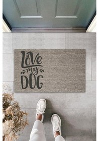 Resim Dijital Baskı Gri Love My Dog Dekoratif Kapı Paspası K-2023 