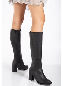 Resim Valery Topuklu Deri Çizme Siyah siyah 