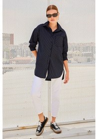 Resim Gabria Tek Cep Arkası Uzun Gömlek Siyah 