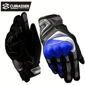 Resim Turcoshop11 Cuırassıer Mavi M Motosiklet Eldiveni Dokunmatik Ekran Yüksek Görünürlük Koruma 