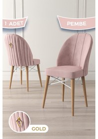 Resim Canisa Ritim Serisi, 1.sınıf Babyface Kumaş, 1 Adet Pembe Sandalye, Doğal Ahşap Ayak, Beyaz Kafesli Sandalye Pembe Ayaklar Doğal Ahşap 