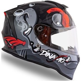 Resim Dinamo Fishuga Siyah-kırmızı-gri Kask C2 Mat Siyah 
